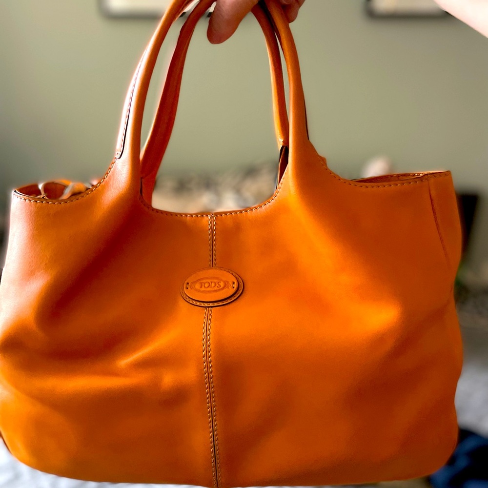 Tod's 24h Shopping Media Medium Orange Leather Tote.